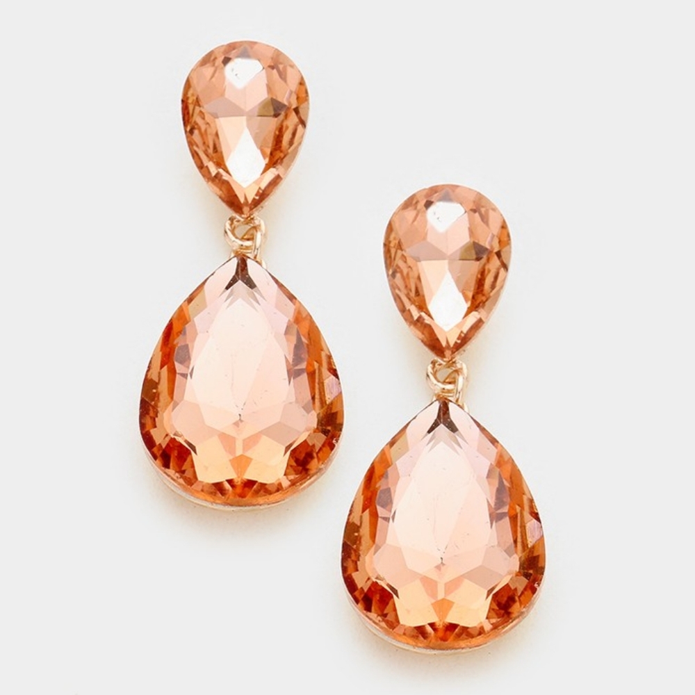 Peach Dangle Crystal Teardrop Earrings 2 Inch Cute Statement Jewelry Design